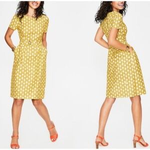 Boden 6P Dark Yellow Sierra Textured Yellow White Floral Fit Flare Dress Career